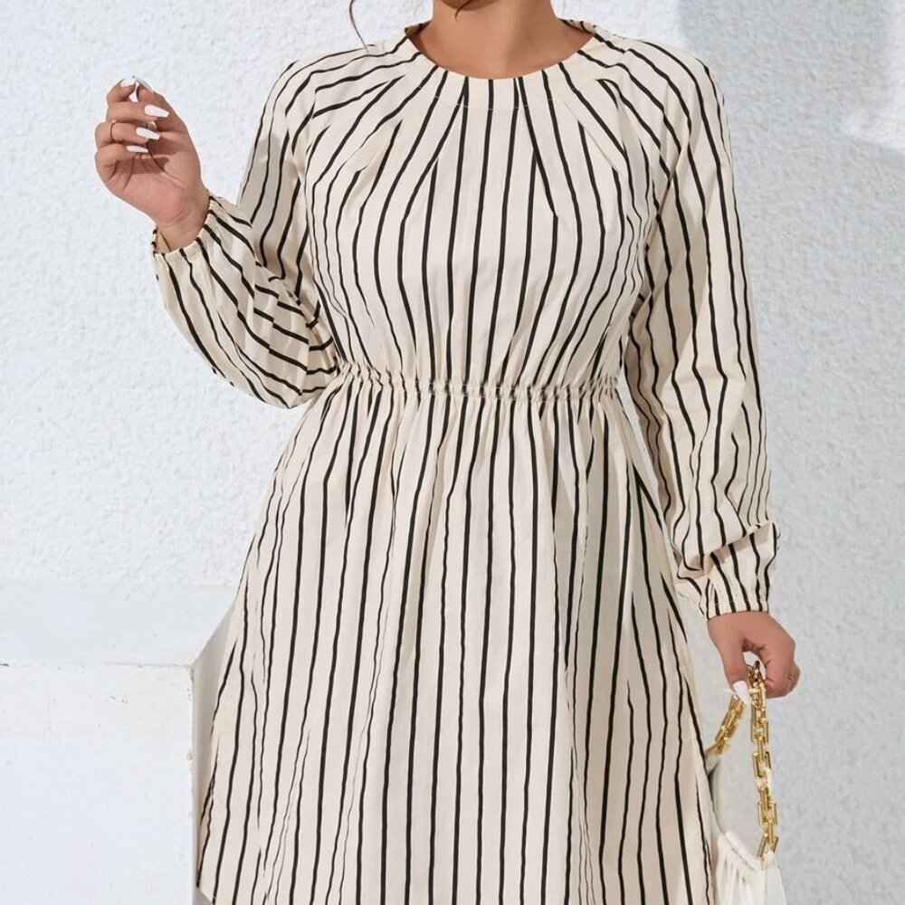Black & White Stripe Pleated Neck Dress Size XL